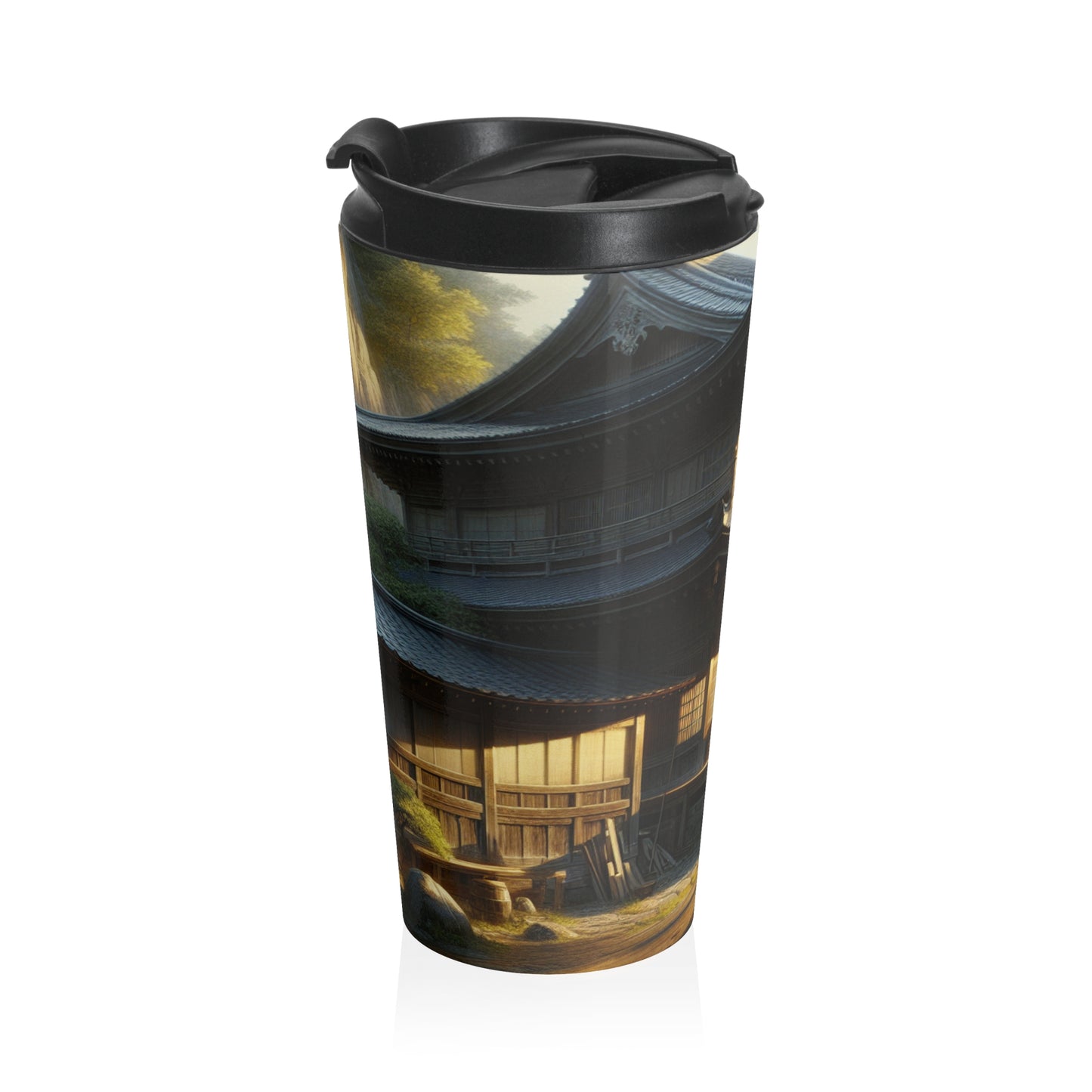 "Golden Hour Bliss: Paysage de réalisme photographique" - La tasse de voyage Alien en acier inoxydable Réalisme photographique