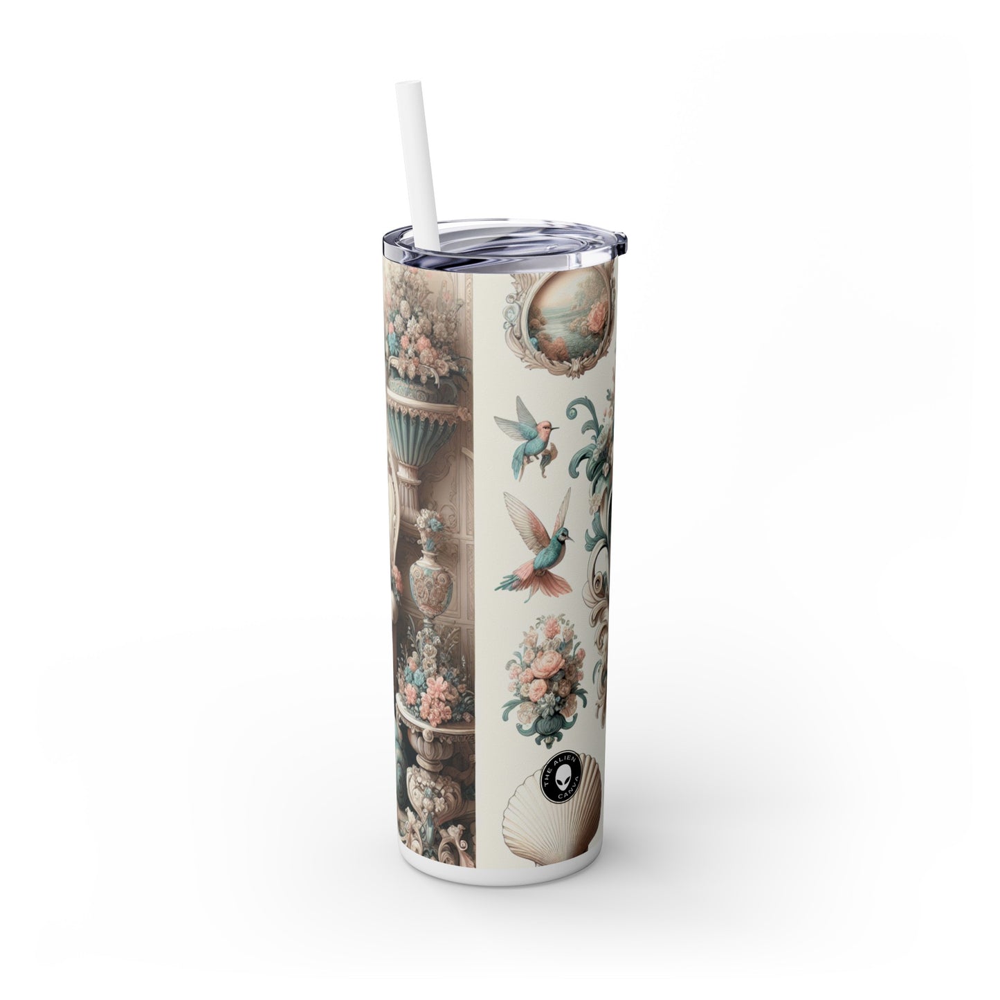 "Enchantment in Pastel Gardens: Rococo Fairy Princess" - The Alien Maars® Skinny Tumbler with Straw 20oz Rococo