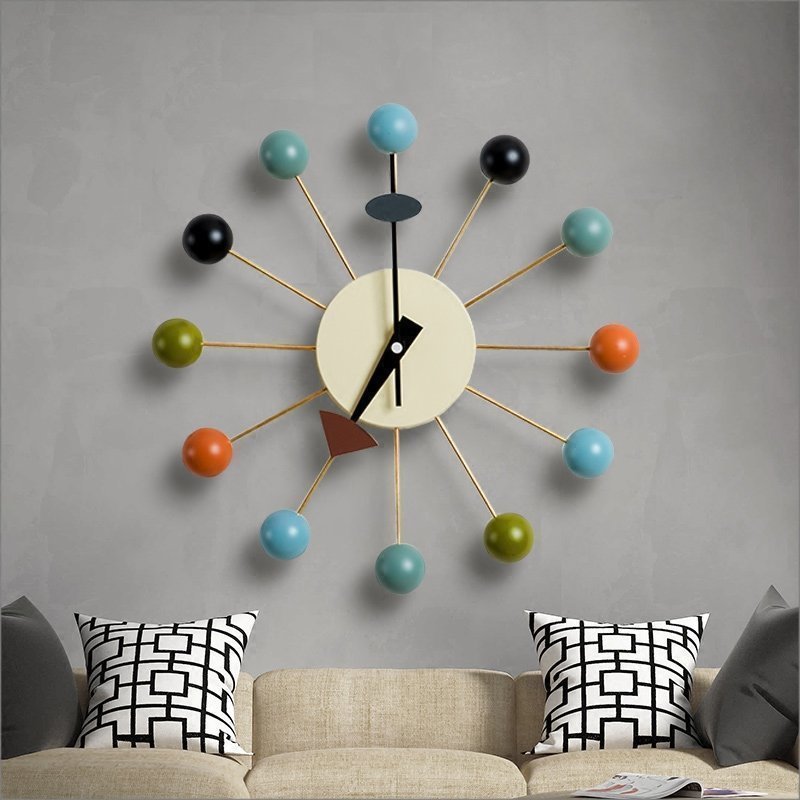 Solid Wood Fashion Art Candy Ball Sun Movement Wall Clock