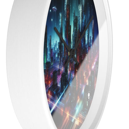 « Neon Skyline : un paysage urbain futuriste » – L'horloge murale Alien