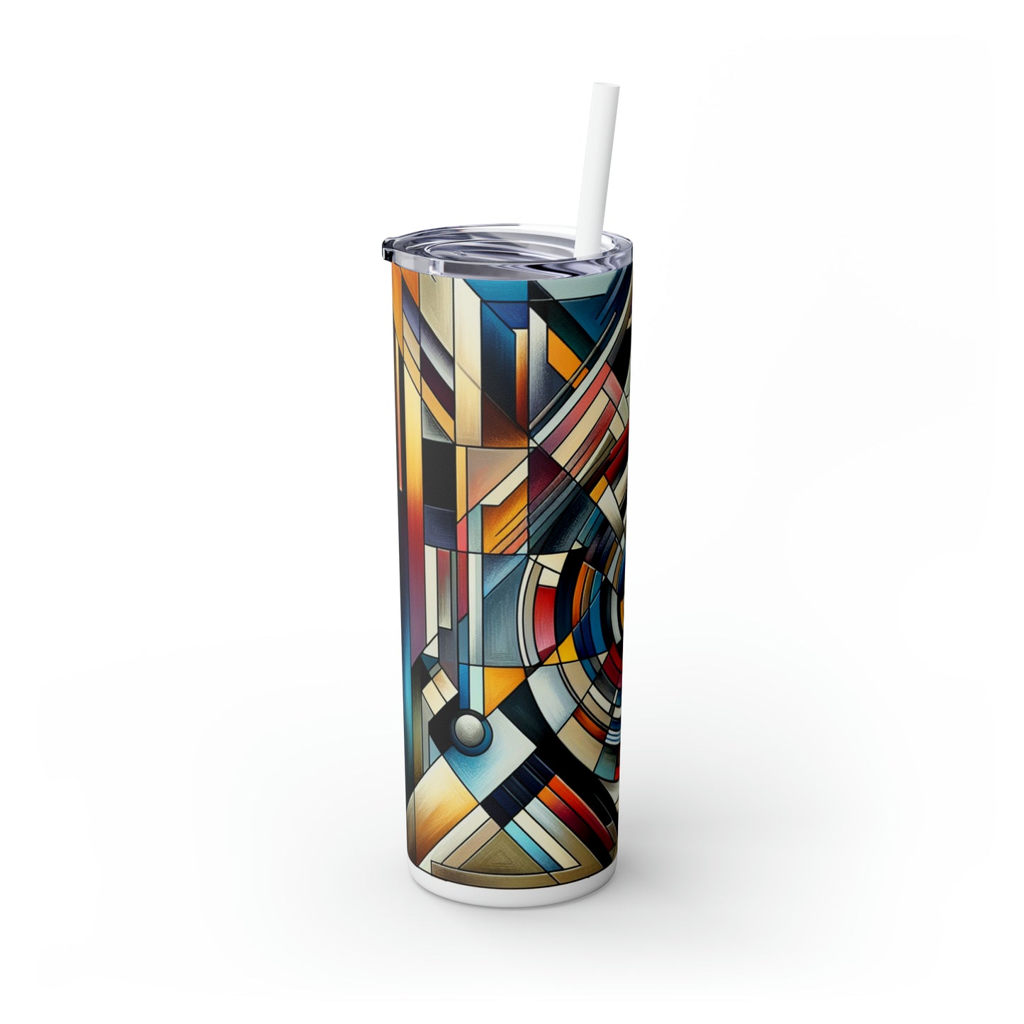 "Luces de la ciudad: Anochecer geométrico" - Vaso delgado con pajita de Alien Maars®, 20 oz, abstracción geométrica