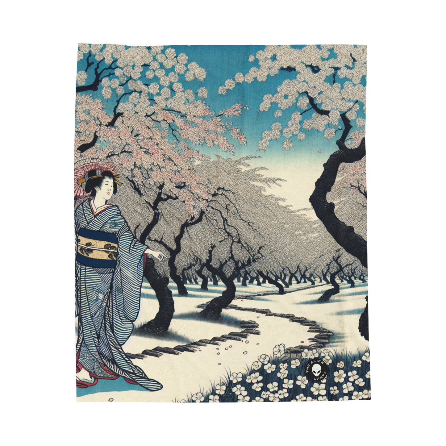 "Blossoming Sky" - The Alien Velveteen Plush Blanket Ukiyo-e (Japanese Woodblock Printing)