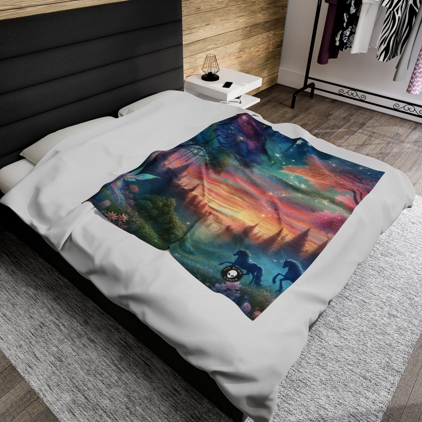 "Enchanted Dusk: A Magical Forest Painting" - The Alien Velveteen Plush Blanket