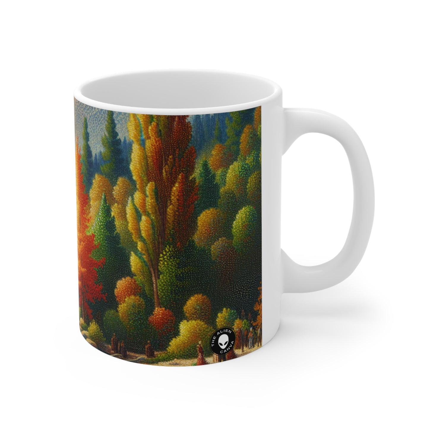 "Serenity in Dots: A Pointillism Sunset at the Beach" - The Alien Ceramic Mug 11oz Pointillism