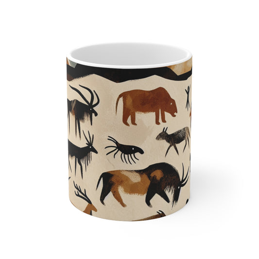 "The Discovery of Fire: A Cave Painting Tale" - The Alien Ceramic Mug 11oz Cave Painting