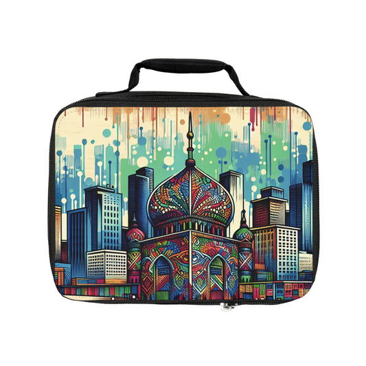 "Bright City: A Pop of Color on the Skyline" - The Alien Lunch Bag Street Art / Graffiti Style