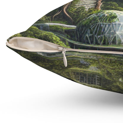 "Nature's Reclamation: A Futuristic Cityscape"- The Alien Spun Polyester Square Pillow