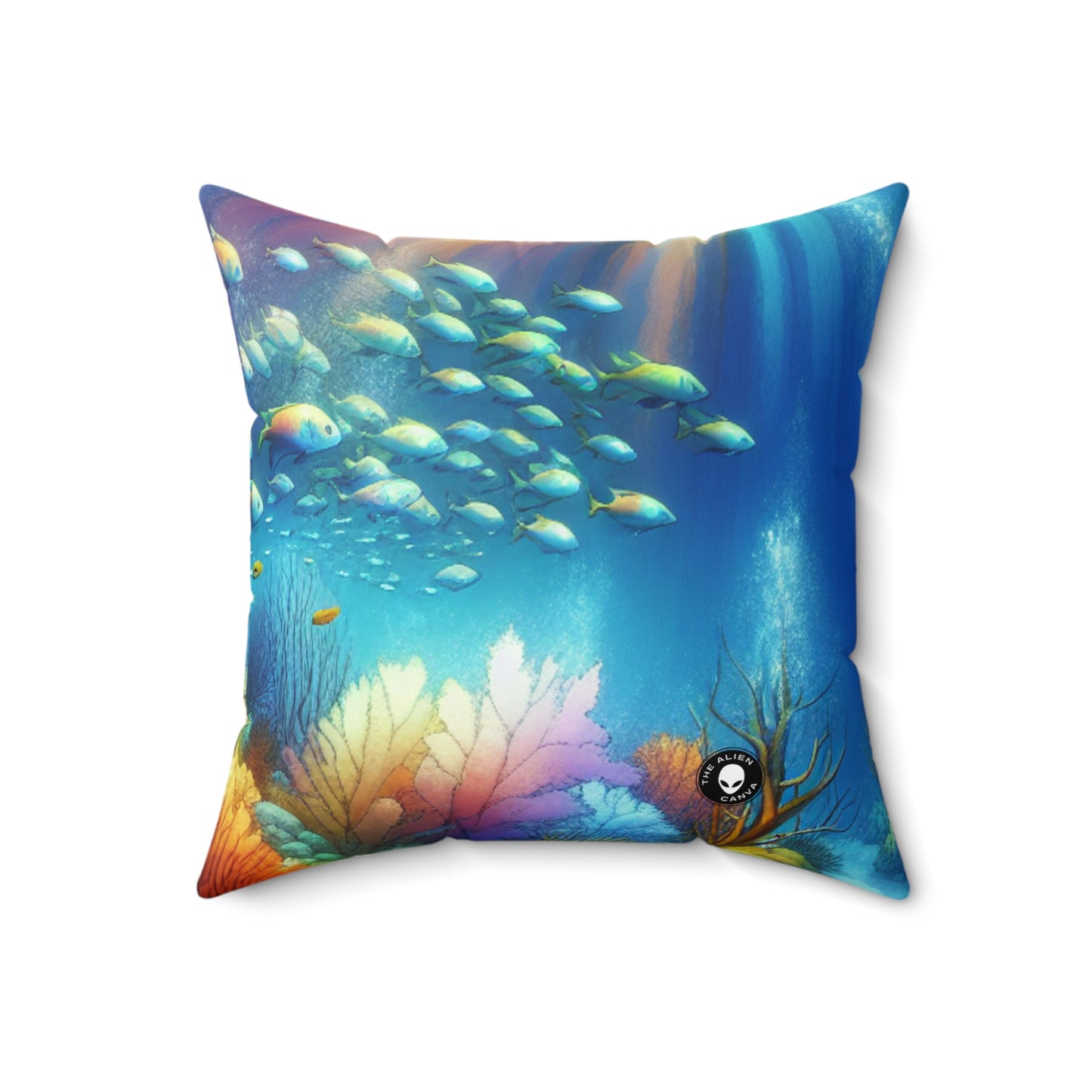 "Underwater Symphony: Coral Reef Serenity"- The Alien Spun Polyester Square Pillow