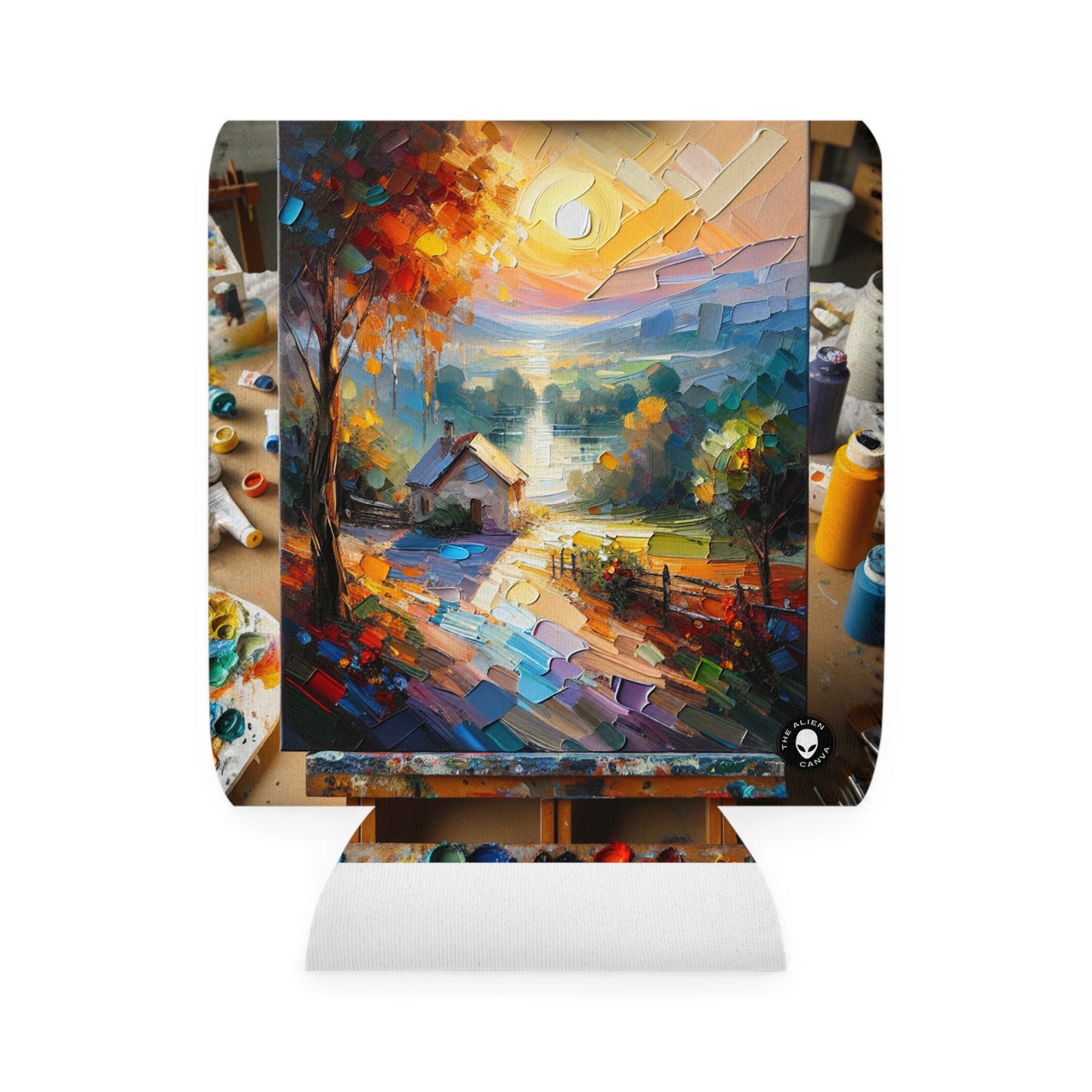 "Market Vibrance: A Post-Impressionist Perspective" - The Alien Can Cooler Sleeve Post-Impressionism