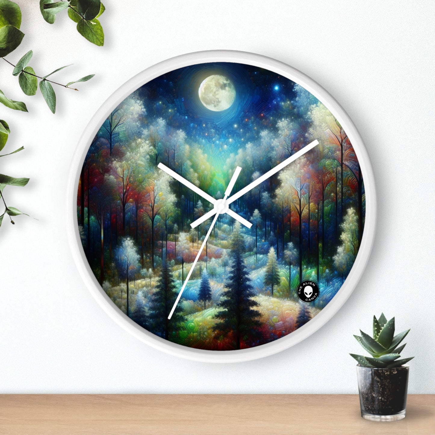 "Enchantement au clair de lune : une forêt vibrante" - L'horloge murale extraterrestre