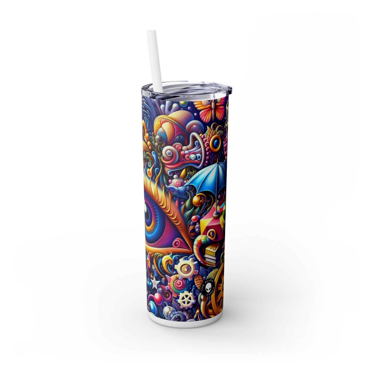 "Cityscape Dreams: A Surreal Night Scene" - The Alien Maars® Skinny Tumbler with Straw 20oz Magic Realism
