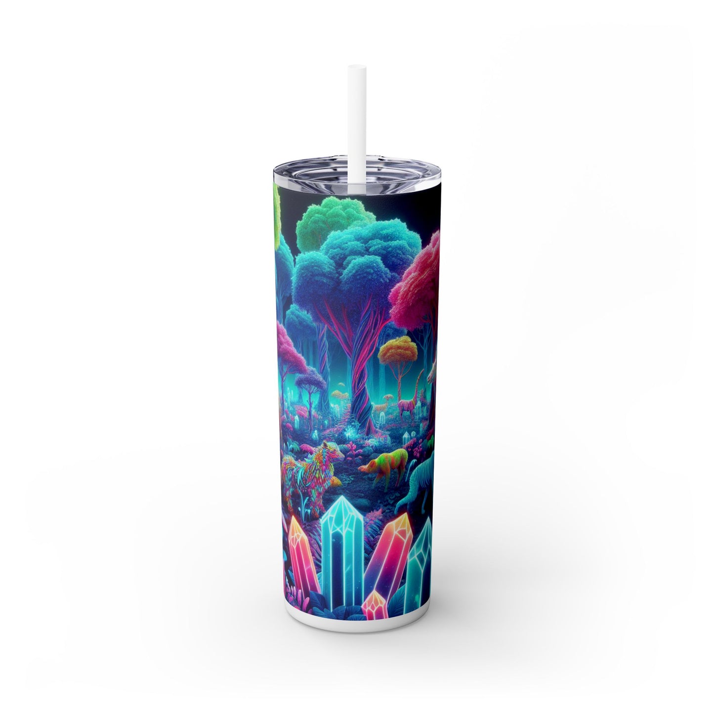 "Glowing Enchantment: Neon Forest" - The Alien Maars® Skinny Tumbler with Straw 20oz