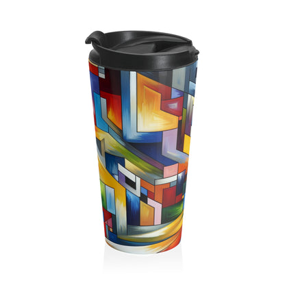 "City Pulse: A Vibrant Nighttime Geometric Journey" - The Alien Stainless Steel Travel Mug Hard-edge Painting