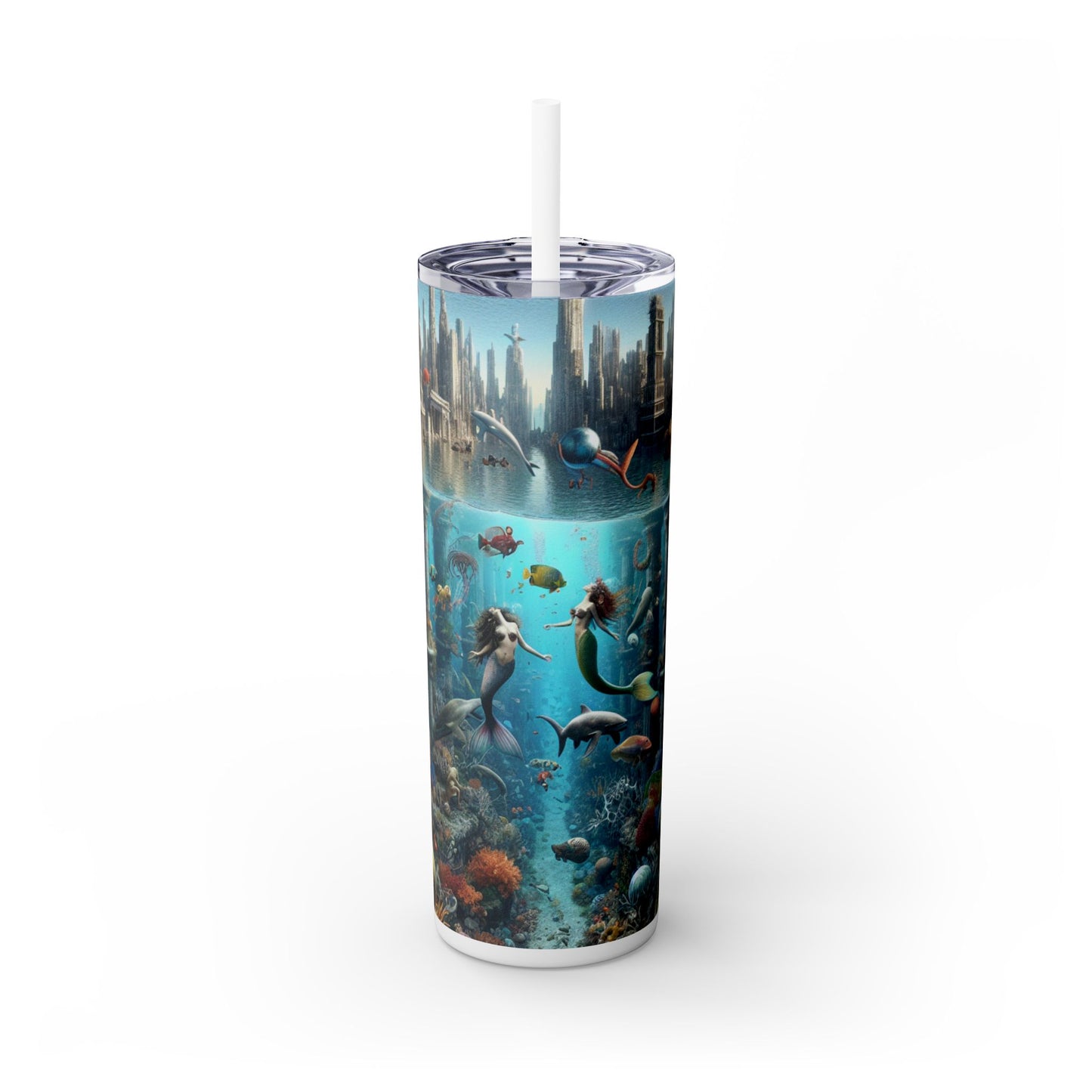 "Seascape Serenity: An Underwater Haven" - The Alien Maars® Skinny Tumbler with Straw 20oz