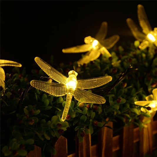 Guirlande lumineuse Led solaire d'extérieur, 5M, 20 libellules, panneau solaire, étanche IP65, décoration de jardin, fête de noël