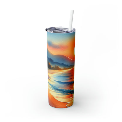 "Sunrise at the Beach" - The Alien Maars® Skinny Tumbler with Straw 20oz Watercolor Painting