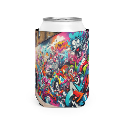 "Neon Horizon: The Vibrant Future Metropolis" - The Alien Can Cooler Sleeve Street Art / Graffiti