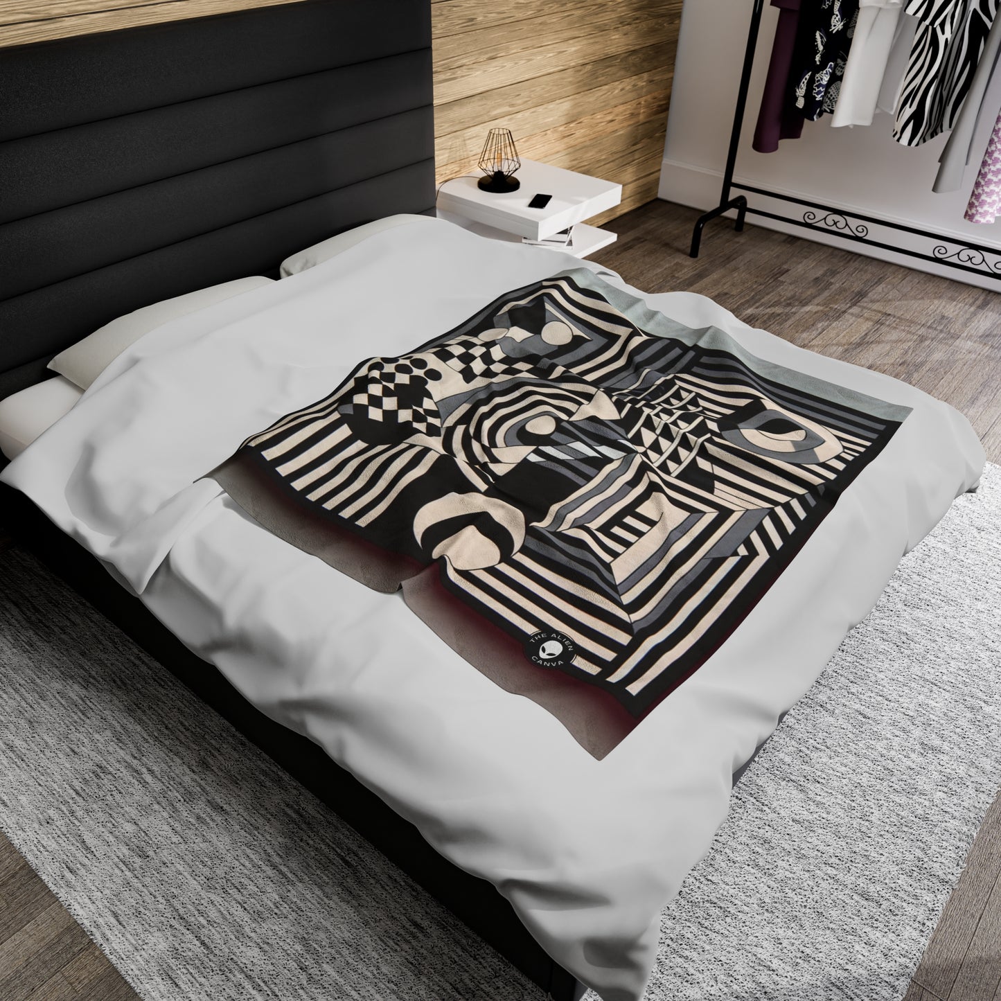 "Mesmerize: Bold Op Art Geometry in Black and White" - The Alien Velveteen Plush Blanket Op Art