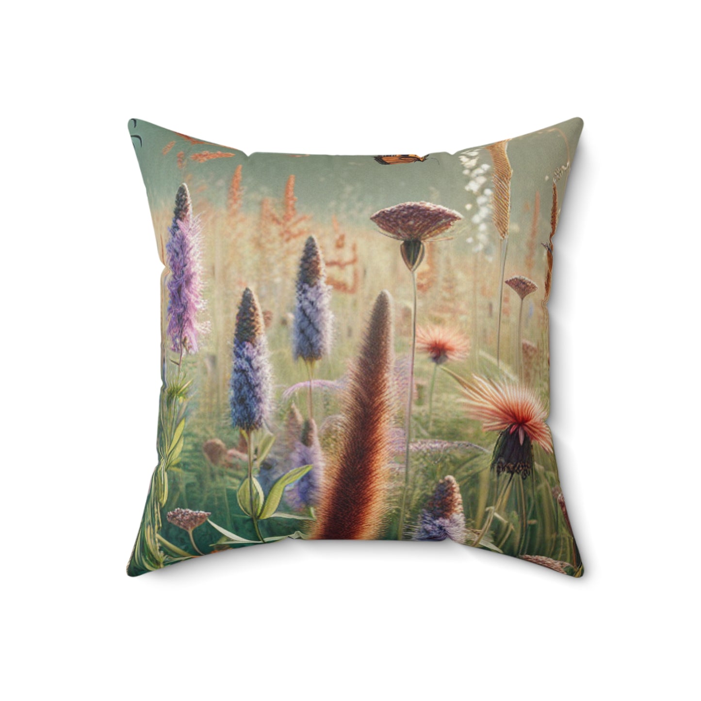 "A Monarch in Wildflower Meadow" - The Alien Spun Polyester Square Pillow Realism Style