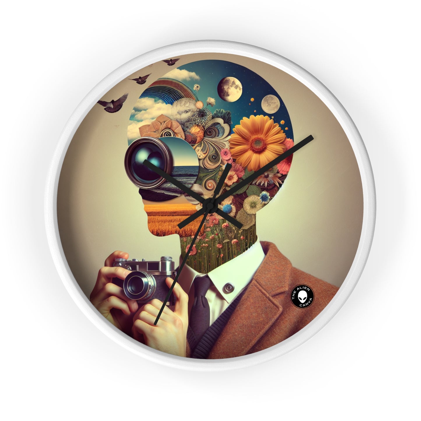 "Nature-Tech Fusion: A Photomontage Exploration" - The Alien Wall Clock Photomontage