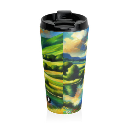 "Serenity at Sunset: An Impressionistic Meadow" - The Alien Stainless Steel Travel Mug Impressionism