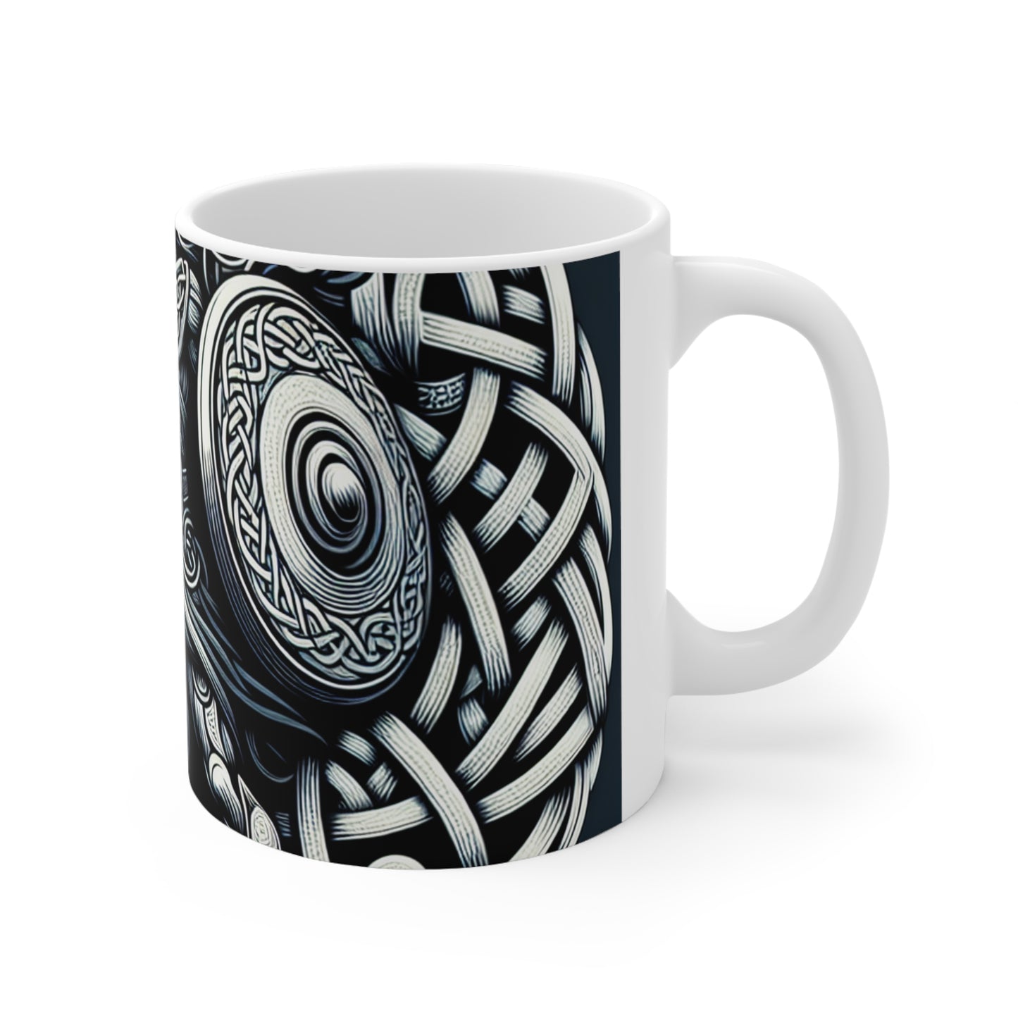 "Celtic Knight: Sword & Shield in Ancient Knots" - The Alien Ceramic Mug 11oz Celtic Art Style