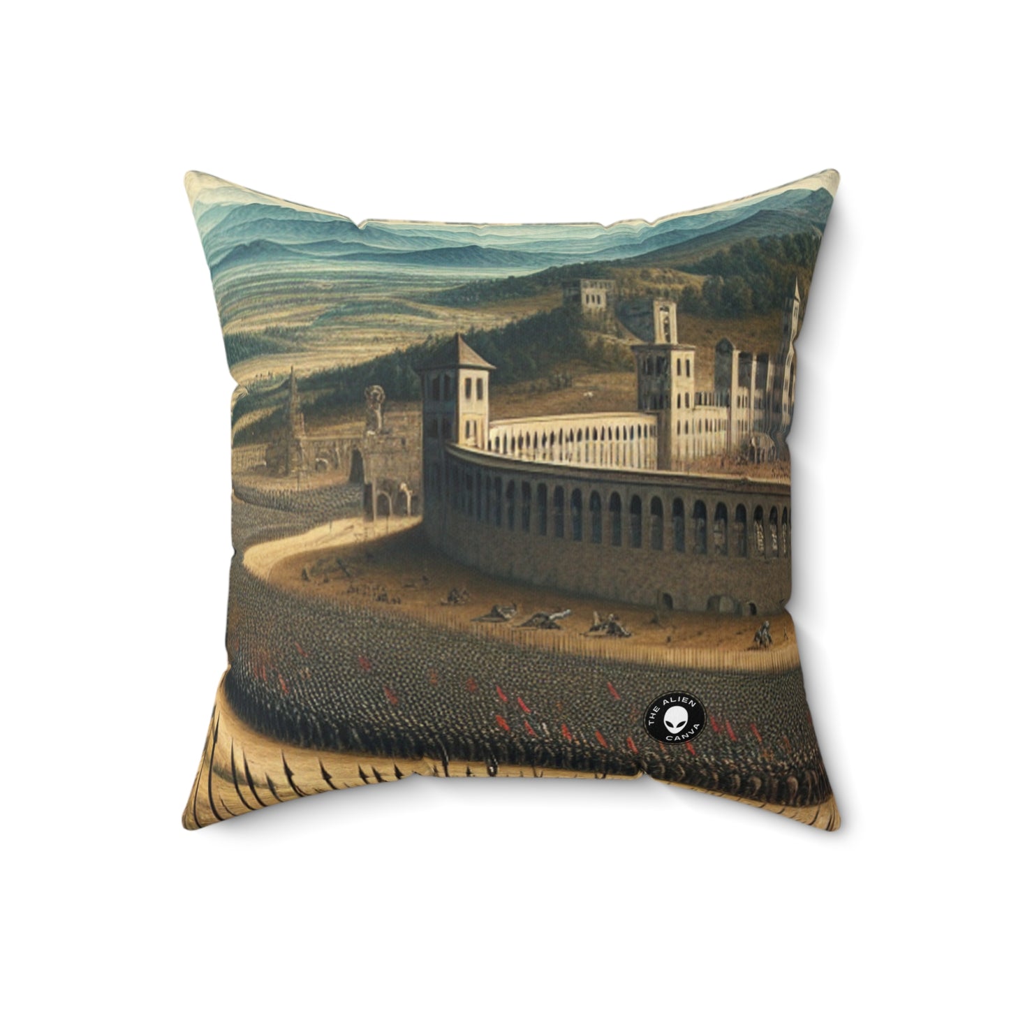 « Minerva sur le champ de bataille de la Renaissance » - L’Alien Spun Polyester Square Pillow Renaissance Art