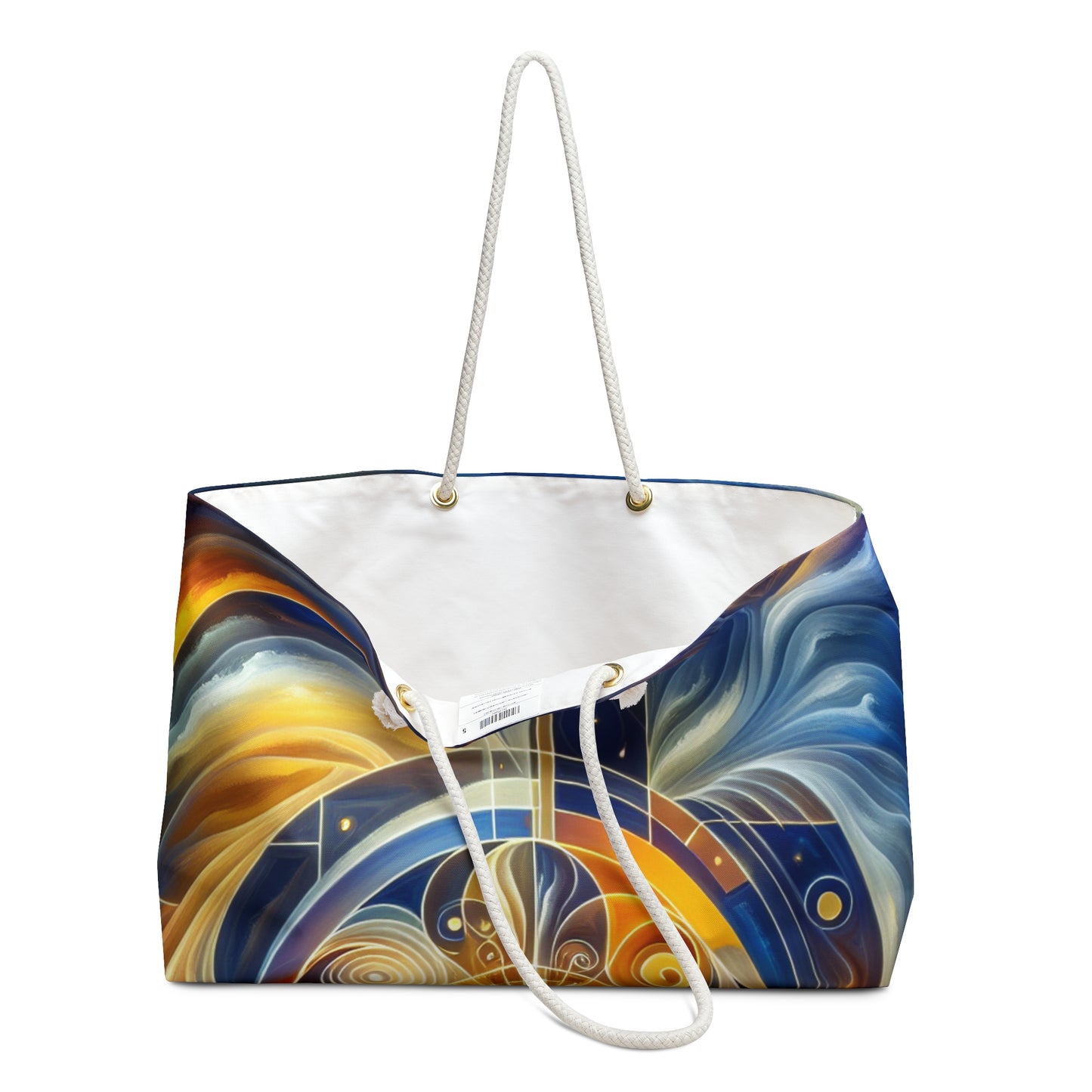 "Divinidad ascendente: un despertar espiritual en una geometría vibrante" - The Alien Weekender Bag Estilo de arte religioso