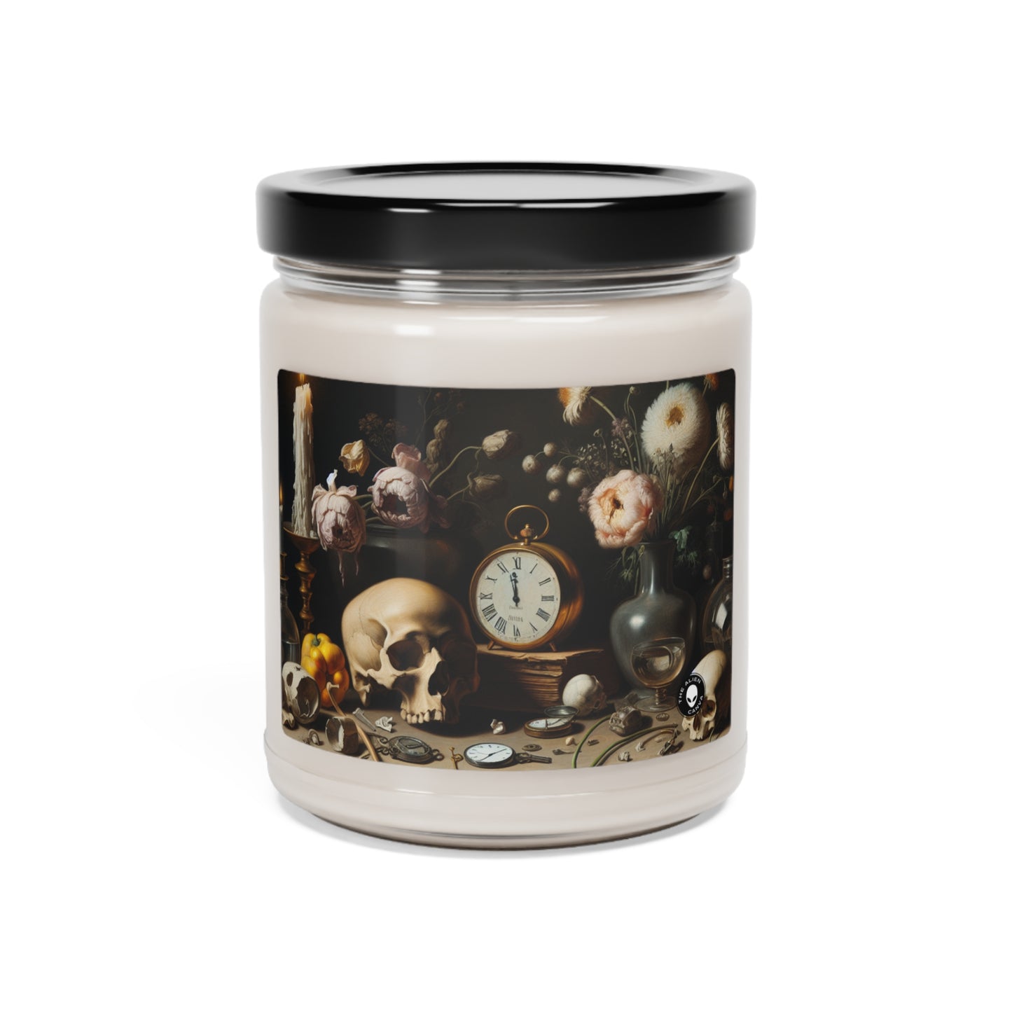 "Dégradation numérique : une vanité contemporaine examinant le consumérisme au 21e siècle" - La bougie de soja parfumée Alien 9oz Vanitas Painting