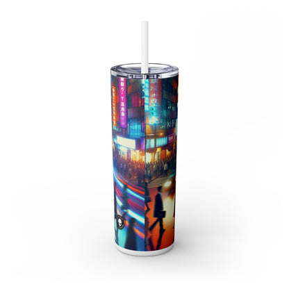 "Neon Night Street" - The Alien Maars® Skinny Tumbler with Straw 20oz