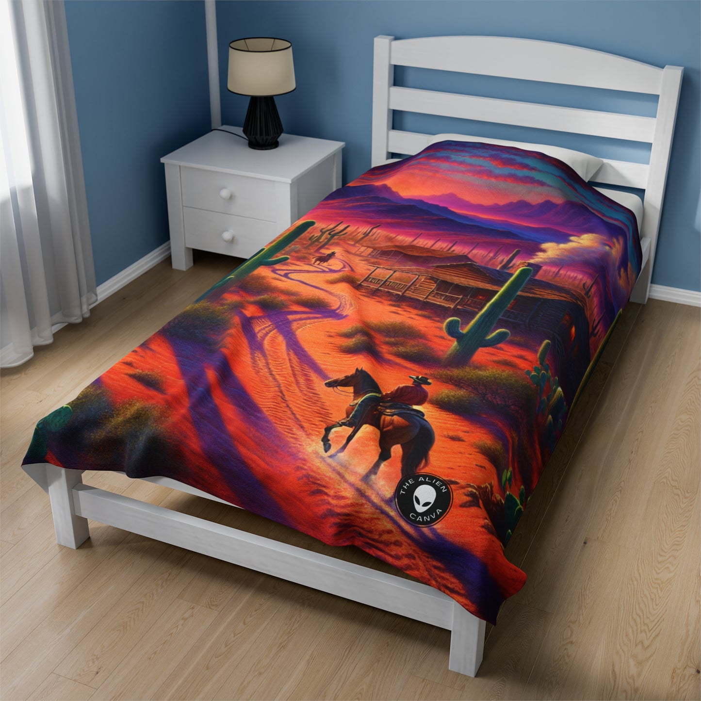 "Glowing rain: A city's reflection" - The Alien Velveteen Plush Blanket Realism