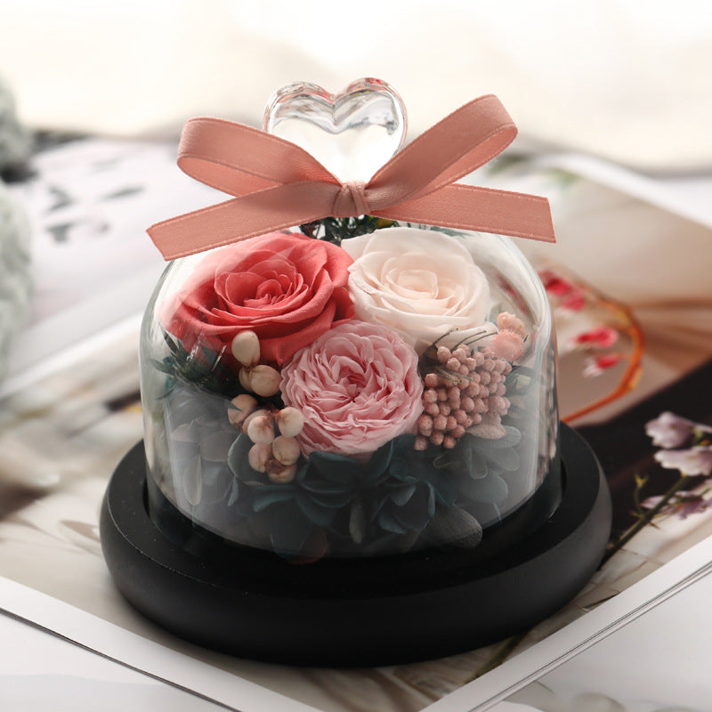 Coffret cadeau d'anniversaire pour la saint-valentin, couvercle en verre, grande Rose, fleur immortelle