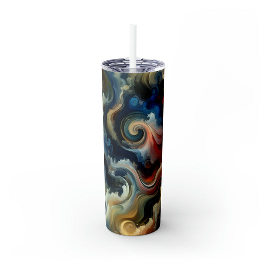"Chaotic Balance: A Universe of Color" - The Alien Maars® Skinny Tumbler with Straw 20oz Abstract Art Style