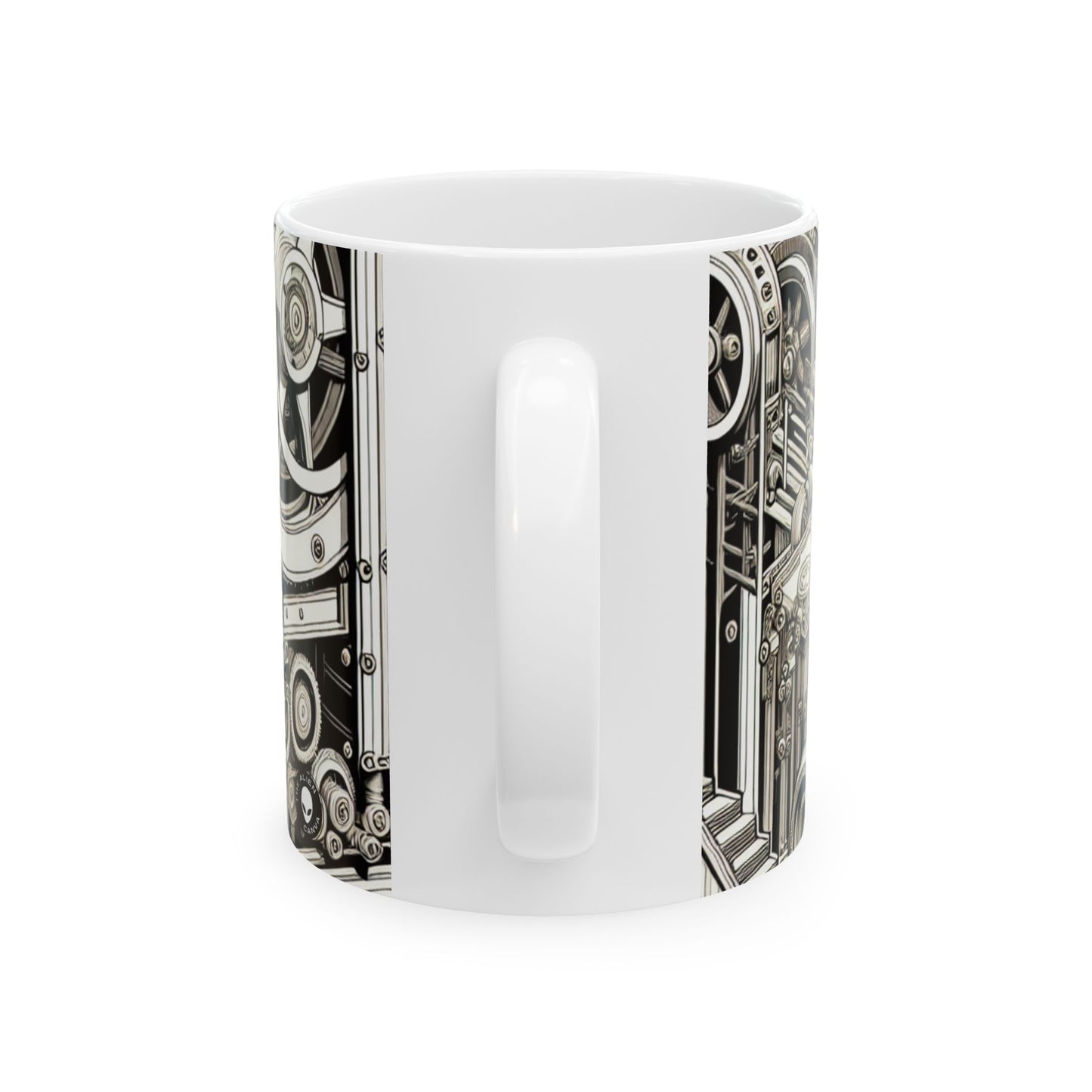 "Urban Precision: Ciudad moderna al atardecer" - Taza de cerámica Alien 11oz Precisionism