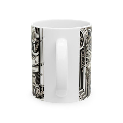 "Urban Precision: Ciudad moderna al atardecer" - Taza de cerámica Alien 11oz Precisionism