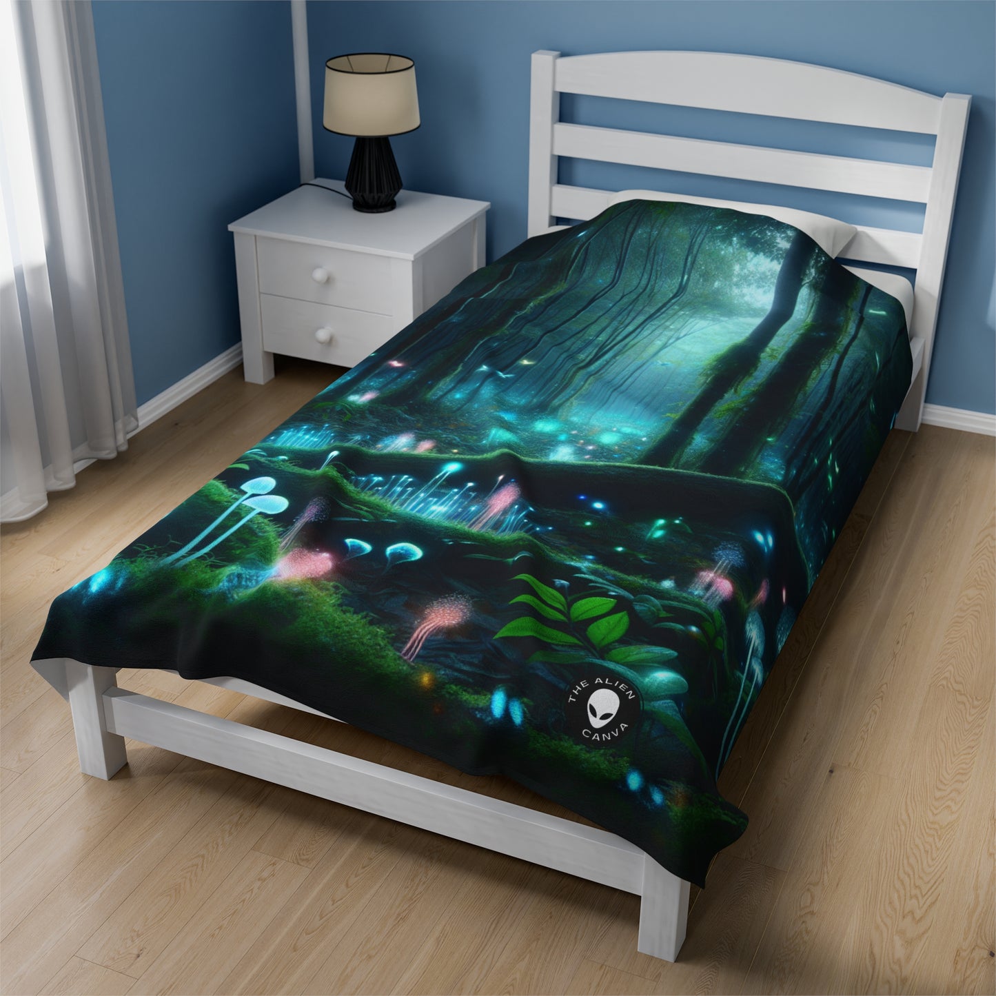 "Enchanted Night: Bioluminescent Forest" - The Alien Velveteen Plush Blanket