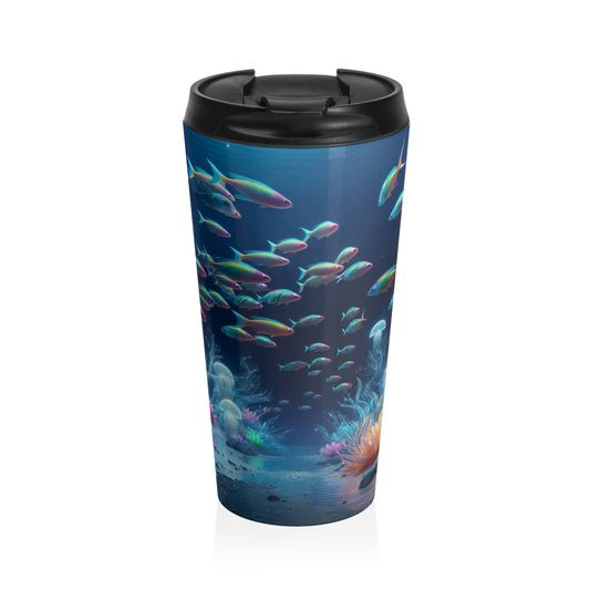 "Neon Dreams: The Underwater Wonderland" - Taza de viaje de acero inoxidable de Alien