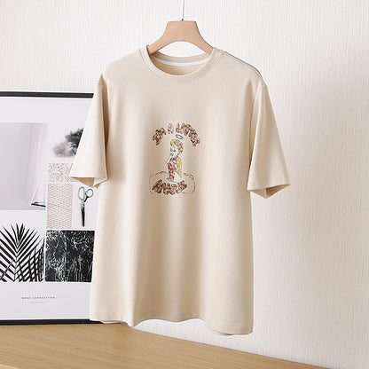 Women's Round Neck Loose Printed Short Sleeve Cotton T-Shirt