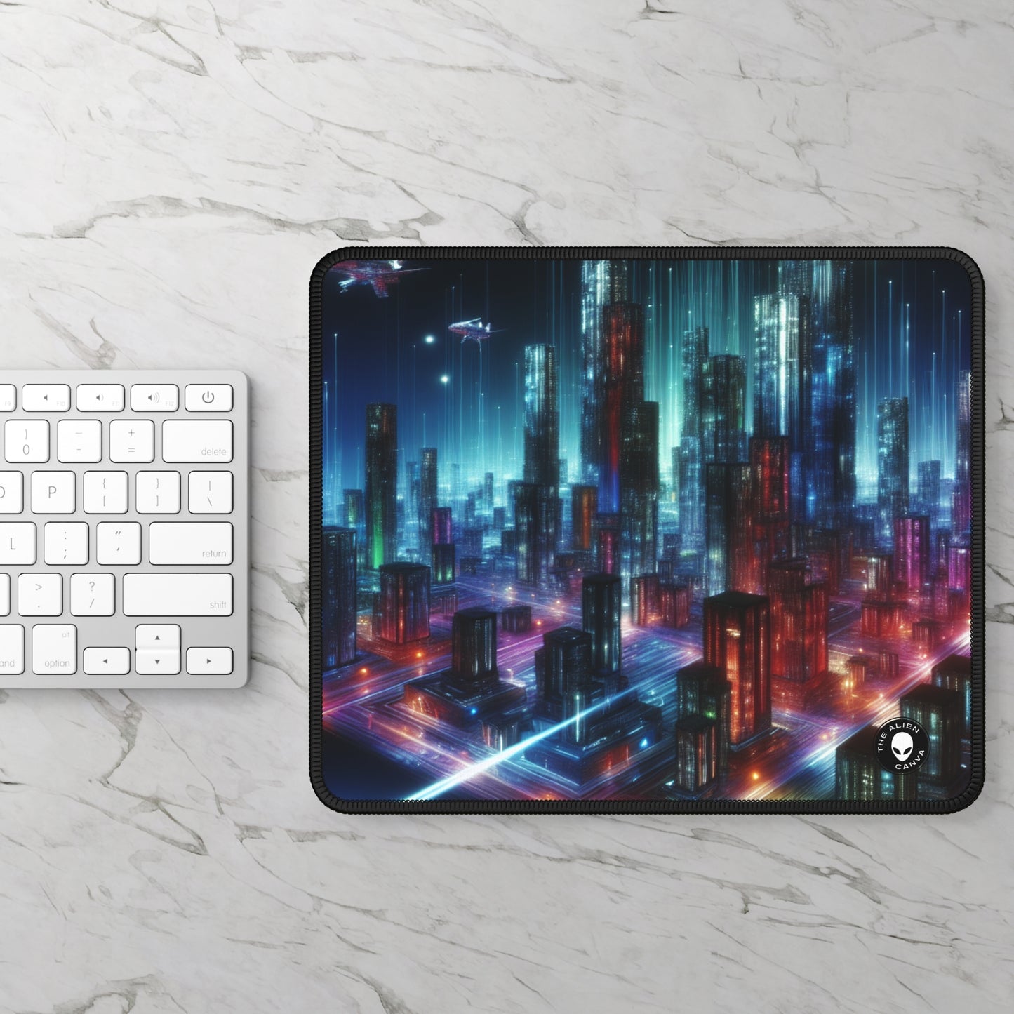 "Neon Skyline: A Futuristic Cityscape" - The Alien Gaming Mouse Pad