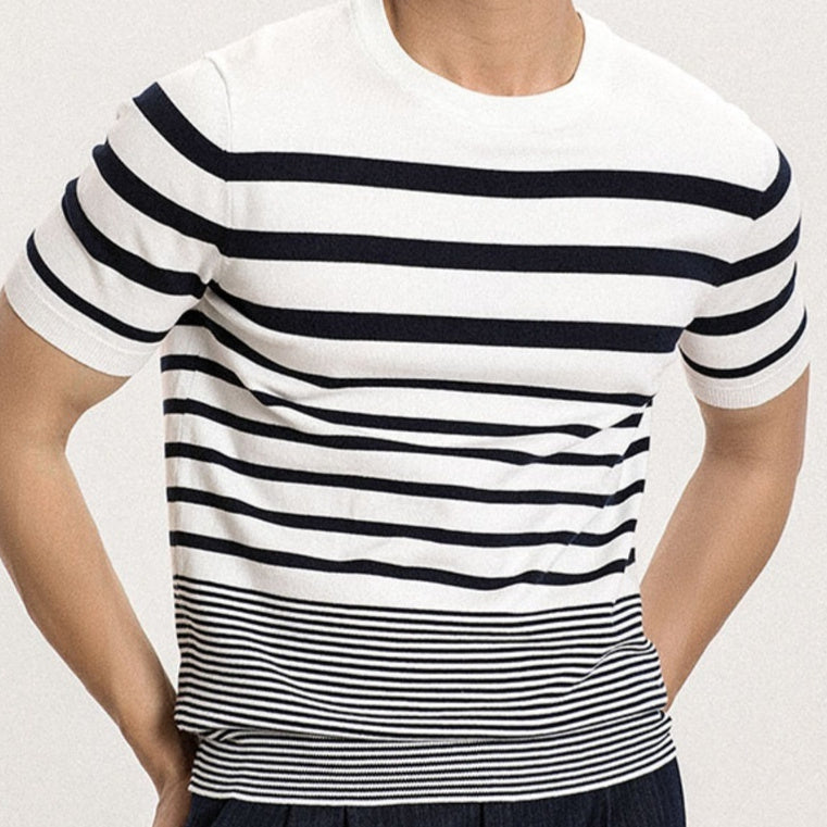 Men's Short-sleeved Polo Shirt Retro Gradient Striped Knitted T-shirt