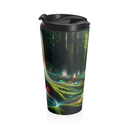 - Crystal-Enchanted Forest: A Tapestry of Light - The Alien Stainless Steel Travel Mug