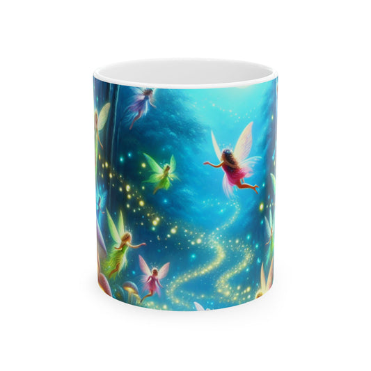 "Danza de hadas en el bosque resplandeciente" - Taza de cerámica alienígena de 11 oz