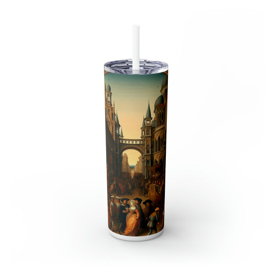 "Unity in Opulence: A Renaissance Banquet of Nations" - The Alien Maars® Skinny Tumbler with Straw 20oz Renaissance