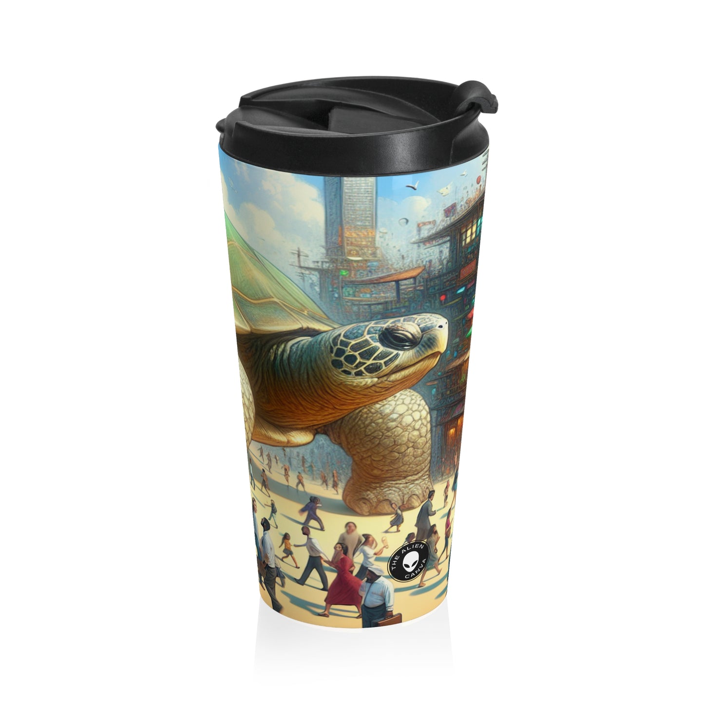 "Maravillosa tortuga en la ciudad": taza de viaje de acero inoxidable de Alien