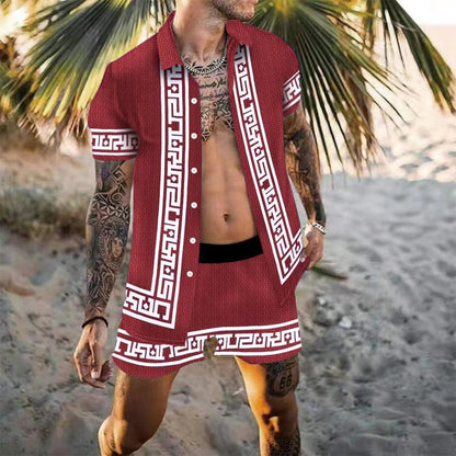 Traje de playa con camisa estampada holgada informal multicolor para hombre