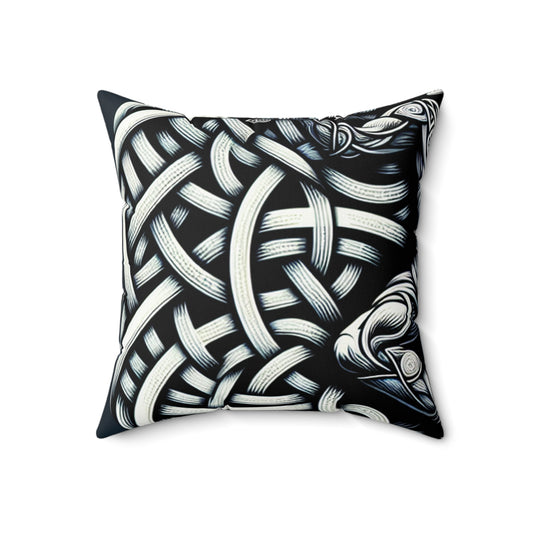 "Celtic Knight: Sword & Shield in Ancient Knots" - The Alien Spun Polyester Square Pillow Celtic Art Style