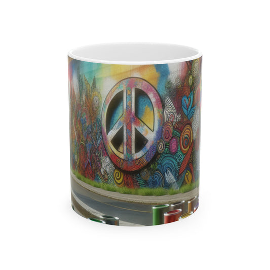 "Galactic Graffiti: A Cosmic Street Art Mural" - The Alien Ceramic Mug 11oz Street Art