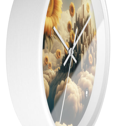 "Ethereal Sky: The City of Clouds and Sunflowers" - The Alien Wall Clock