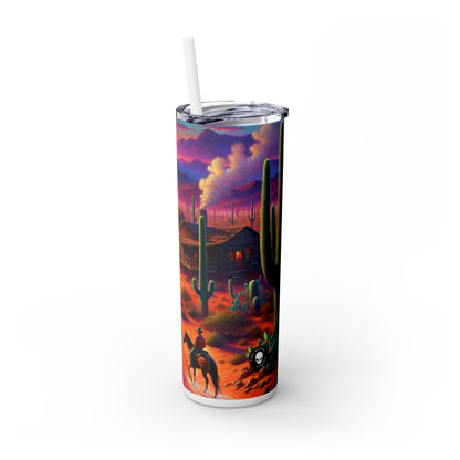 "Glowing rain: A city's reflection" - The Alien Maars® Skinny Tumbler with Straw 20oz Realism