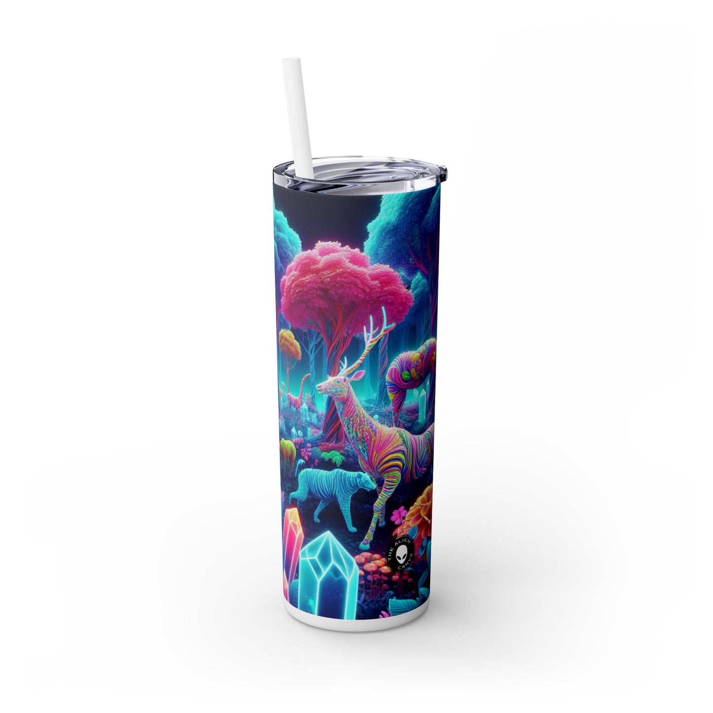 "Encantamiento resplandeciente: bosque de neón": vaso estrecho con pajita de 20 oz de Alien Maars®